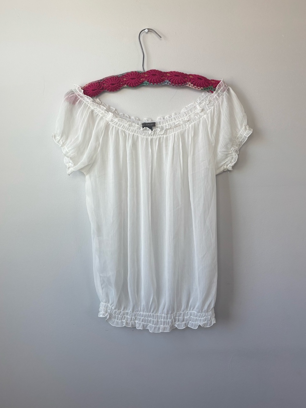 White Off-Shoulder Sheer Blouse